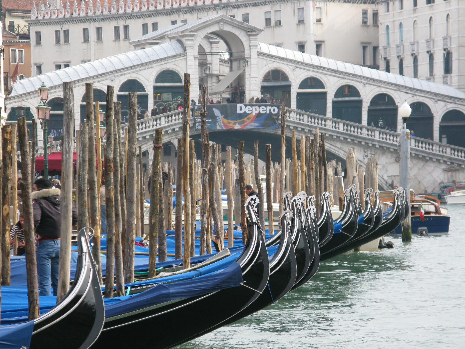 Gondolas in front of Rialto in Venice